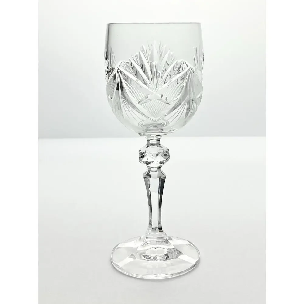 1980s Vintage 3 Crystal Wine Glasses 6 3/4” 8oz Fan & Cross Hatch Cuts, Barware - Picture 3 of 5